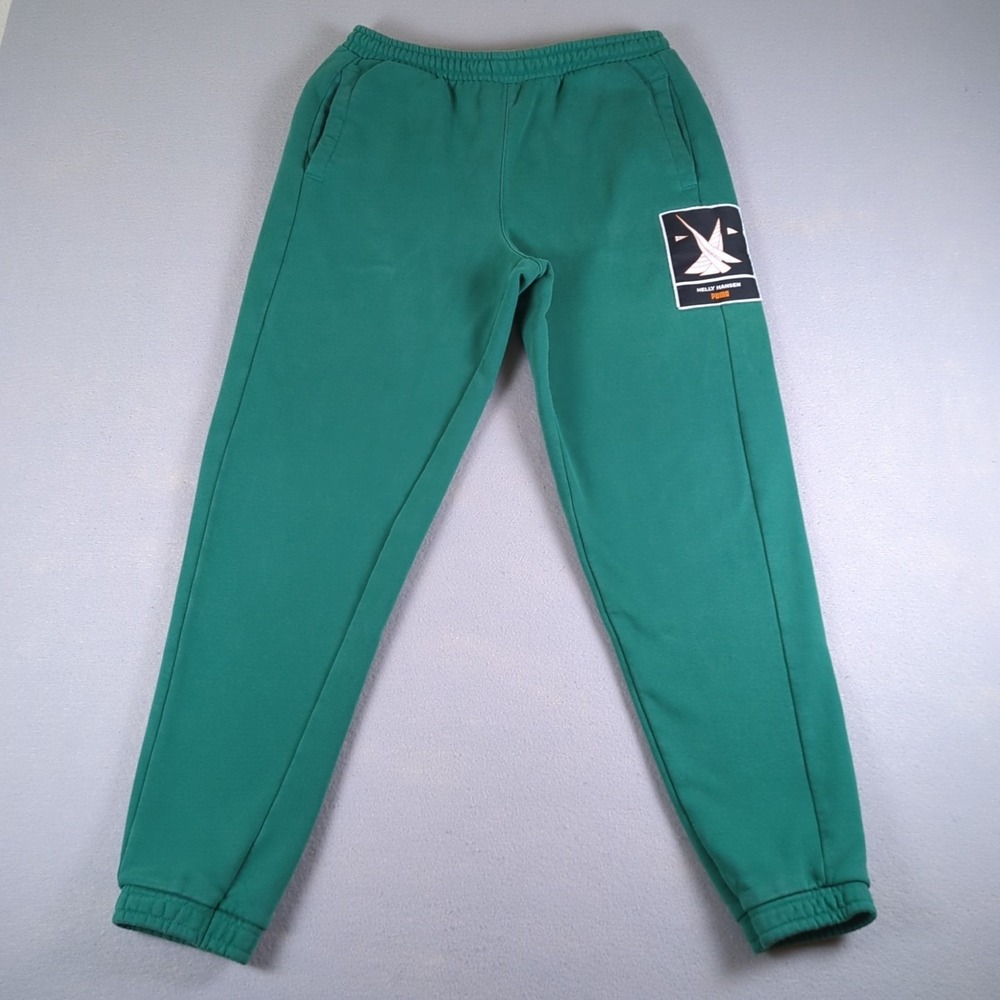 Helly Hansen Puma Jogger Pants Mens Medium Green Fleece Sweatpants Pockets Patch
